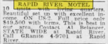 Rapid River Motel - May 1959 Ad (newer photo)